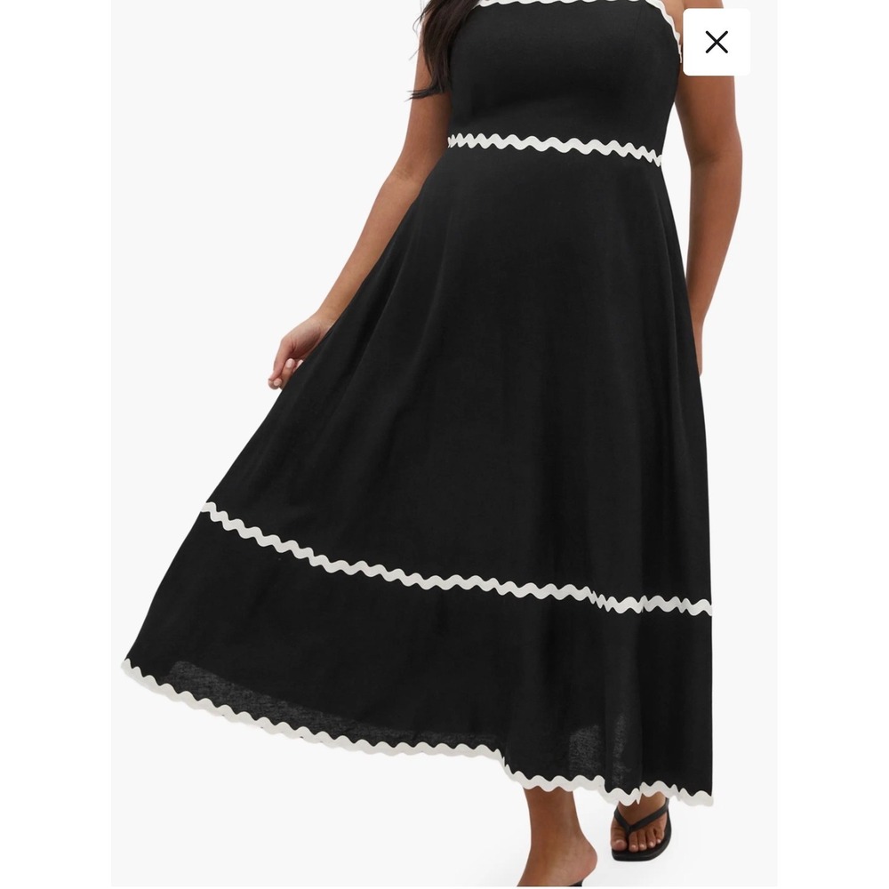 Annie Wear Los Angeles Black Ric-Rac Trim Tiered Midi Dress AD4403W L